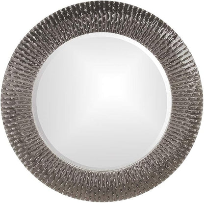 Howard Elliott Collection Bergman Large Round Wall Mirror, Charcoal Gray Finish with Starburst Effect, Modern Decorative Hanging Vanity Mirror for Living Room, Bathroom and Entryway, 32 x 32 Inch