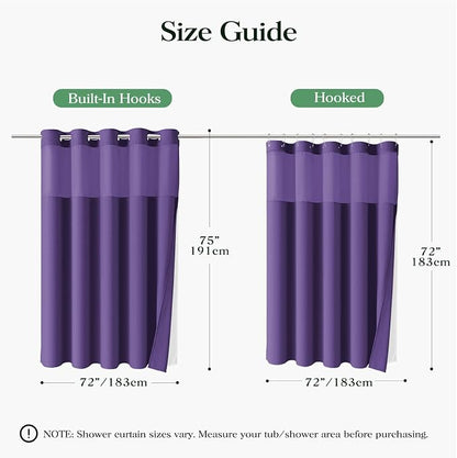 Purple Hook Free Waffle Shower Curtain & Snap Fabric Liner,72x75 | Less Time to install, 3 in 1 Fabric Shower Curtain and Liner Set with Magnets, Mesh Top Window, Shower Curtains for Bathroom