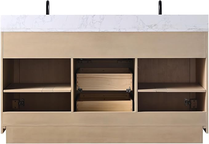 HOMEBEYOND 60 Inch Bathroom Vanity with Double Sink & Ceramic Top, MDF Material Vanity Cabinet with Basin Combo, Soft-Closing Doors, Removable Shelf, Backsplash