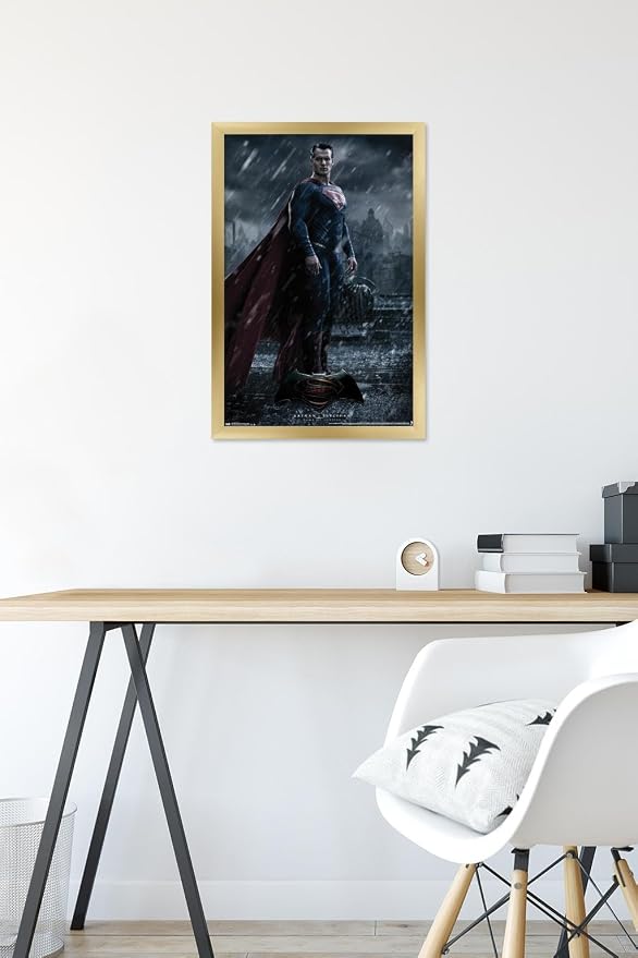 Trends International DC Comics Movie - Batman v Superman - Superman Wall Poster, 14.725" x 22.375", Gold Framed Version