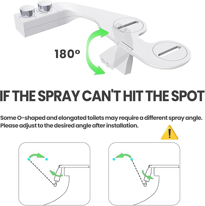 Toilet Bidet With Left/Right Side Reversible Design, Fresh Water, Non-Electric, Toilet Bidet Attachment, Right/Left Hand Side with Dual Nozzle, Self-Clean, Includes Extended Screws (Chrome)