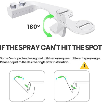 Toilet Bidet With Left/Right Side Reversible Design, Fresh Water, Non-Electric, Toilet Bidet Attachment, Right/Left Hand Side with Dual Nozzle, Self-Clean, Includes Extended Screws (Chrome)