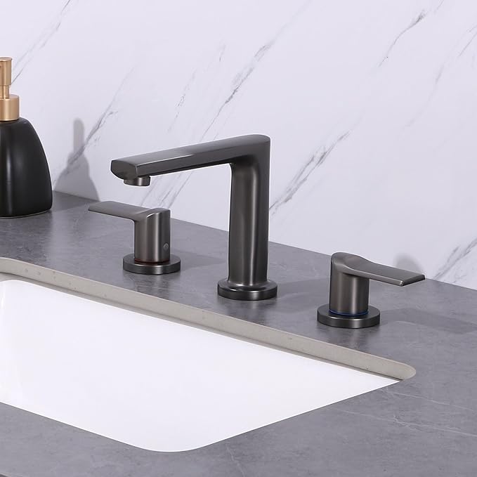 3 Hole Faucet for Bathroom Sink Hot and Cold Restroom Faucet Double Handle,Gun Gray