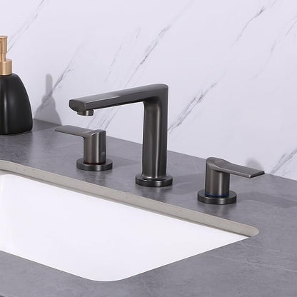 3 Hole Faucet for Bathroom Sink Hot and Cold Restroom Faucet Double Handle,Gun Gray
