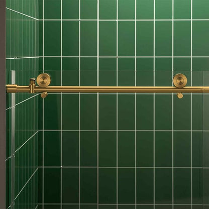 Woodbridge 56-60" W x 80" H Frameless Single Sliding Shower Door with Tempered Glass & Explosion Proof Film in Brushed Gold Finish