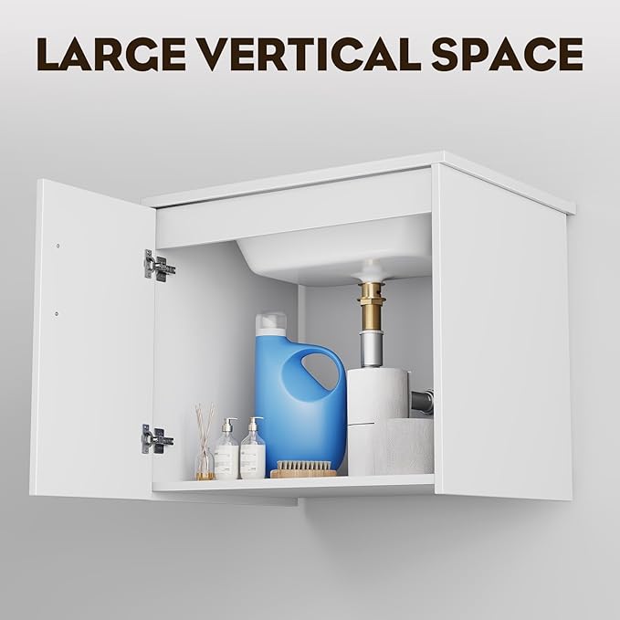 phiestina 24 Inch White Floating Bathroom Vanity, Pre-Assembled Wall-Mounted Cabinet with 2 Soft-Close Doors & 3 Hole Ceramic Sink, No Faucet,BV08-24-WHITE