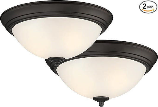 Designers Fountain Flush Mount Ceiling Light, 11 Inch Frosted Glass Lighting Fixture for Kitchen, Bedroom, Bathroom, and Hallway, LED Bulbs not Included, Oil Rubbed Bronze