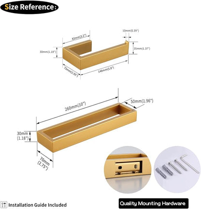 GERZWY Bathroom 2-Piece Accessory Set Gold Stainless Steel Toilet Paper Holder Towel Ring Wall Mount