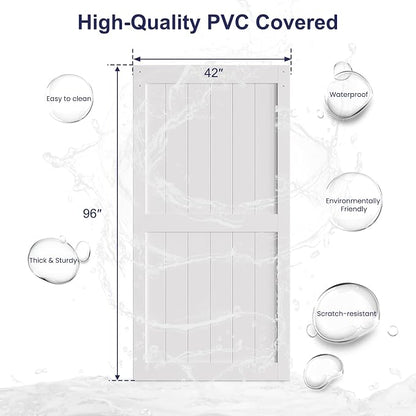 SMARTSTANDARD 42" x 96" White Sliding Barn Door with 7FT Silver Hardware | Pre-Drilled Ready to Assemble, Waterproof PVC Coating, H-Frame