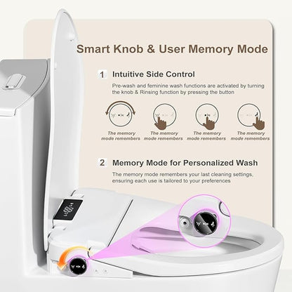 LOUPUSUO Electric Bidet Toilet Seat with Instant Warm Water Elongated | Heated Toilet Seat with Soft Closed Lid,Multiple Cleaning Modes,Warm Air Dryer,Soft Closed Lid, Saved User Settings