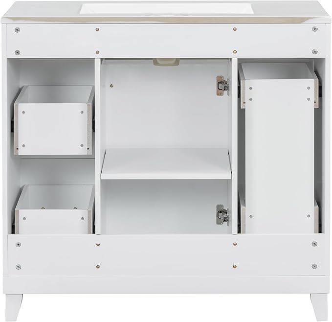 Favfurish 36" Bathroom Vanity with Ceramic Sink,Undermount Single Basin Bath Vanity Set w/Soft Closing Door and 3 Drawers,Modern Freestanding Storage Cabinet,Solid Wood Frame,White