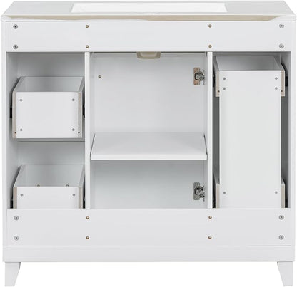 Favfurish 36" Bathroom Vanity with Ceramic Sink,Undermount Single Basin Bath Vanity Set w/Soft Closing Door and 3 Drawers,Modern Freestanding Storage Cabinet,Solid Wood Frame,White