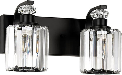 Black Bathroom Light Fixtures with K9 Crystal Lampshade Bathroom Lighting Over Mirror Vanity Lights for Living Room,Bedroom,Restroom,Hallway 2 Lights