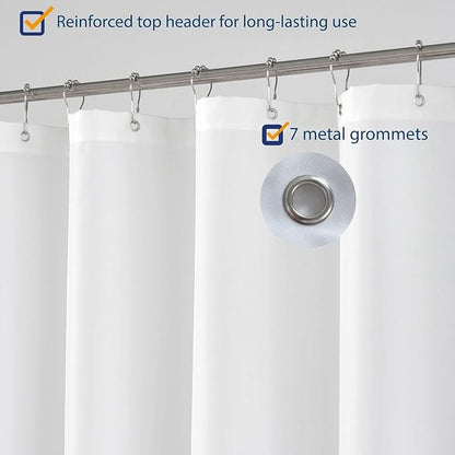 N&Y HOME Fabric Shower Curtain Liner Long Stall Size 42 Width x 78 Length inches, Hotel Quality, Washable, White, 42x78