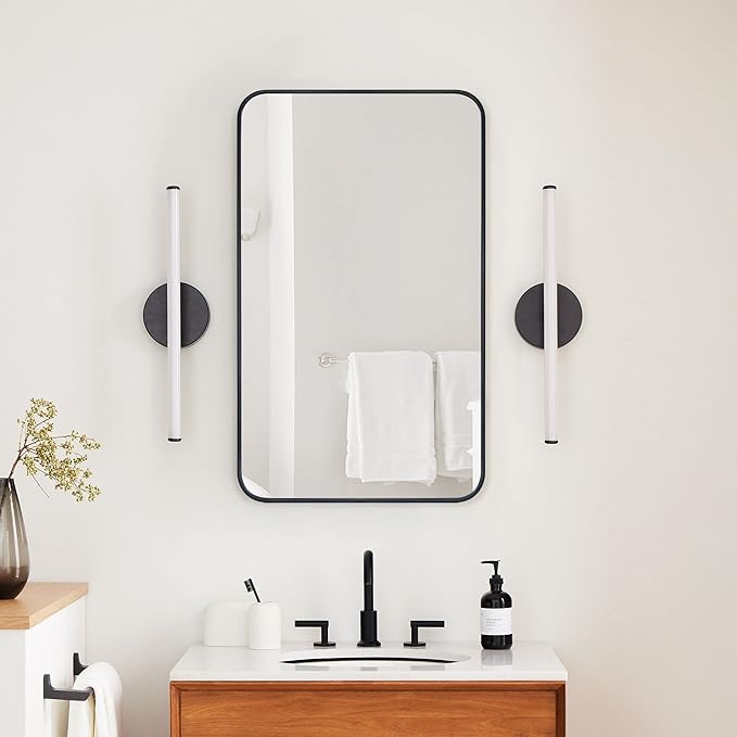 GRACTO 16.5x24 Black Recessed and Surface Mount Bathroom Medicine Cabinet with Mirror Matt Black Metal Framed Rounded Rectangle Medicine Cabinet