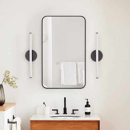 GRACTO 16.5x24 Black Recessed and Surface Mount Bathroom Medicine Cabinet with Mirror Matt Black Metal Framed Rounded Rectangle Medicine Cabinet