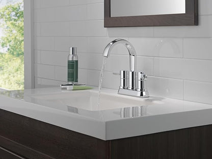 Delta Albion Centerset Chrome Bathroom Faucet, 4 Inch 3 Hole Bathroom Sink Faucet for Vanity, Metal Push-Pop Drain Assembly, Chrome 25855LF