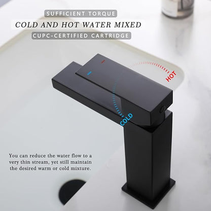 Black Bathroom Faucets One Hole Sink Faucet Single Handle 1 Hole Vanity SUS304 Stainless Steel Faucet for Bathroom Sink Matte Black Bathroom Faucet, SF3-BK