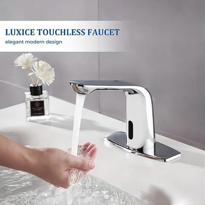 Luxice Chrome Touchless Bathroom Sink Faucet - Automatic Motion Sensor Battery Opertated for Commercial Lavatory Bathroom