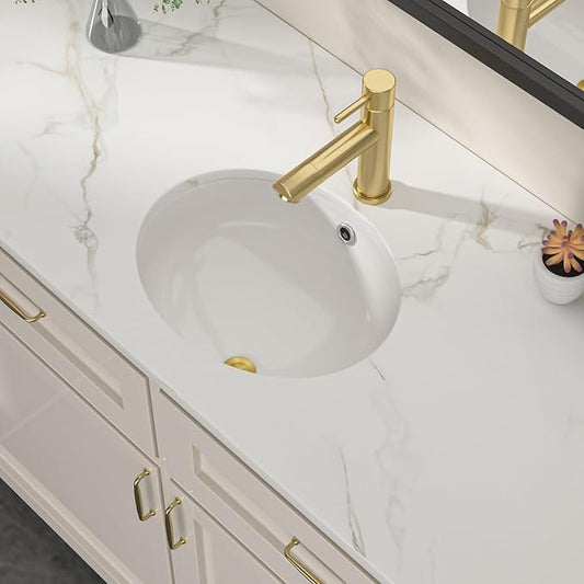 Dcolora 15 In. Oval Undermount Bathroom Sink, Ceramic Porcelain Under Counter Sink Basin for Vanity Tops, Smooth Oval Design with Clean Edge for Modern Bathrooms, 13"D x 15"W x 8"H