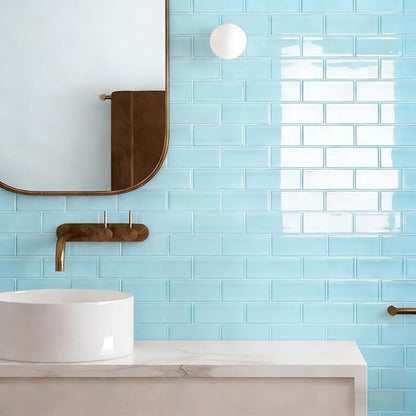 Art3d Seaglass Subway Design Peel and Stick Backsplash, 10-Pack, Aqua Blue | 12 x 12 Inch, Water Resistant, Durable, Easy to Installation, Coastal Style, for Modern Home Decor, Kitchen, Home Improvement