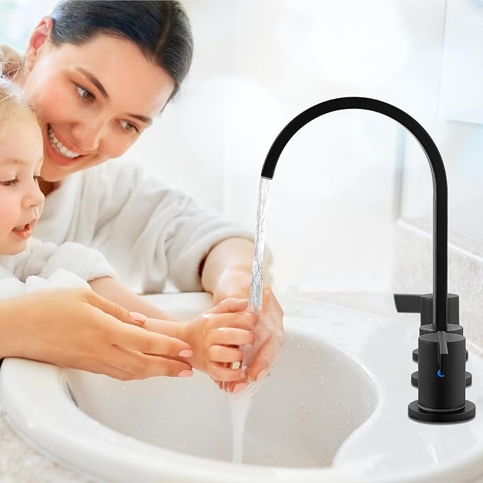 Midanya 8 Inch Widespread Bathroom Sink Faucet 3 Hole,Matte Black | Waterfall Swivel Spout,2 Handle,SUS304,with Pop Up Drain,cUPC 24" Water Hose,for 6-16” hole distance vanity,RV,Farmhouse Sink