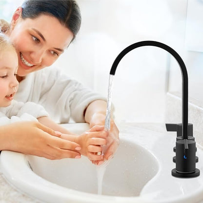 Midanya 8 Inch Widespread Bathroom Sink Faucet 3 Hole,Matte Black | Waterfall Swivel Spout,2 Handle,SUS304,with Pop Up Drain,cUPC 24" Water Hose,for 6-16” hole distance vanity,RV,Farmhouse Sink