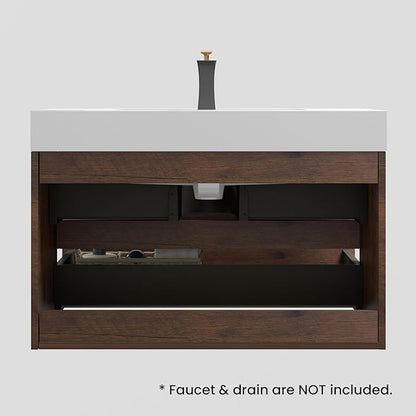 36" Floating Bathroom Vanity with Sink, Modern Bathroom Cabinet with Top and Soft Close Drawers, Spacious Storage for Small Space, Walnut - Lavanda Collection