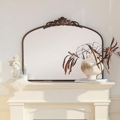 Micasso Vintage Bronze Arched Mirror: 36"x29" Baroque Antique Wall Mirror | Traditional Ornate French Decorative Wall Mirror for Bedroom/Bathroom/Entryway/Hallway/Dresser/Vanity/Mantel/Nightstand