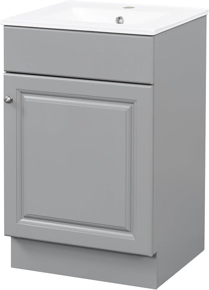 Christopher Knight Home Vanes Wood Frame 20" Bathroom Vanity with Ceramic Sink, Cabinet with Soft-Closing Door Shelf and Adjustable Shelf, Open Back, Metal Hardware, Storage/Organizer, Gray