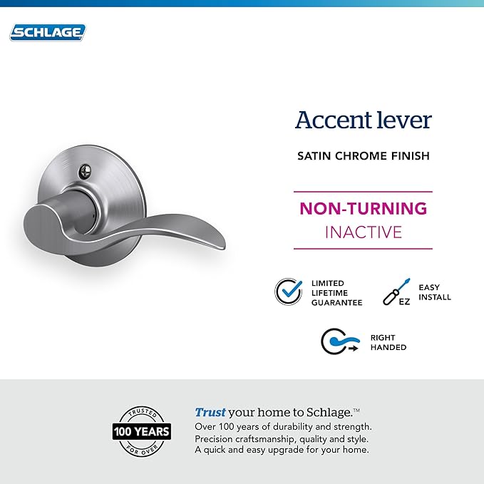 SCHLAGE F170 ACC 626 RH Accent Dummy Lever, Satin Chrome