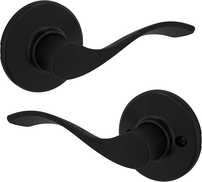 Kwikset Balboa Interior Passage Door Handle, Lever For Closet and Hallway Doors, Reversible Non-Locking Handle Lever, Matte Black