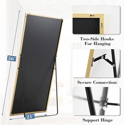 NEWBULIG Full Length Floor Mirror 56"x21", Body Standing Mirror | Wall Hanging or Leaning, Shatter-Proof Glass, Aluminum Alloy Frame with Stand, Home Decor Bedroom, Gold