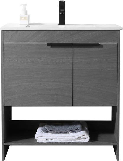 Phoenix 30 Inch Bathroom Vanity with Sink – Modern Design, Soft-Close Doors, Storage Drawers, Durable Build – Grey Vanity for Small Bathrooms (Full Assembly Required)