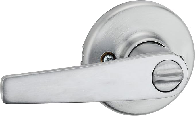Kwikset Delta Interior Privacy Door Handle with Lock, Door Lever For Bathroom and Bedroom, Satin Chrome Reversible Keyless Turn Lock