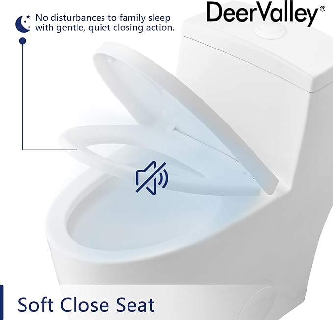 DeerValley Elongated One-Piece Toilet with Standard Height 1.1/1.6 Dual Flush Toilets with Soft Closing Seat and White Button
