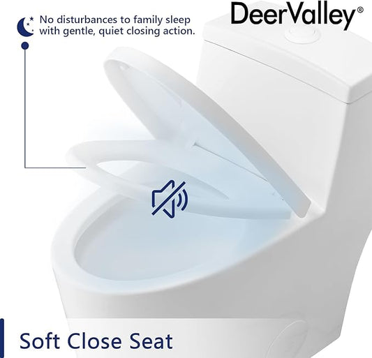 DeerValley Elongated One-Piece Toilet with Standard Height 1.1/1.6 Dual Flush Toilets with Soft Closing Seat and White Button
