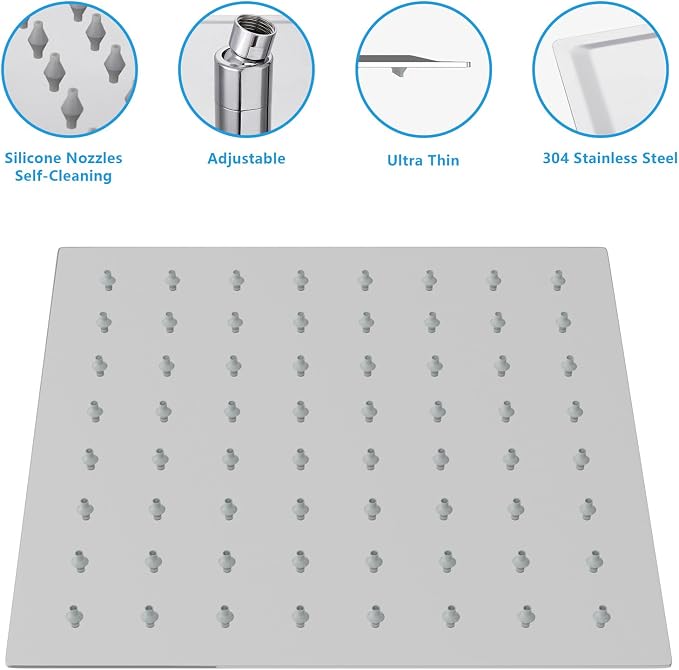 Lordear Rain Shower Heads High Pressure, Rainfall Showerhead for Bathroom Fixed Mount, 6 Inch Large Square High Flow Shower Head (Chrome)