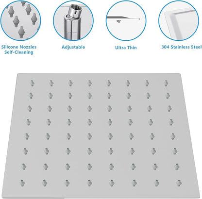 Lordear Rain Shower Heads High Pressure, Rainfall Showerhead for Bathroom Fixed Mount, 6 Inch Large Square High Flow Shower Head (Chrome)