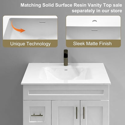36" White Shaker Bathroom Vanity Base – Ready-to-Assemble Sink Cabinet with Drawers, Freestanding Bathroom Vanity Base Only, No Top or Sink