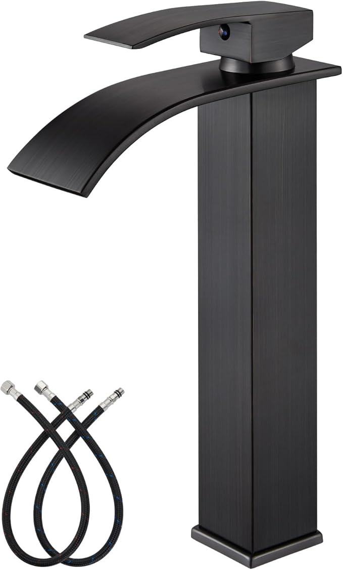 gotonovo Waterfall Tall Bathroom Faucet 1 Hole No Drain, Oil Rubbed Bronze | Modern Vessel Sink Faucet Single Handle 304 Stainless Steel,24” cUPC Supply Hoses,for Bowl Basin Lavatory Vanity Restroom RV
