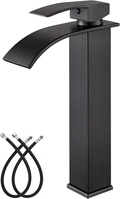 gotonovo Waterfall Tall Bathroom Faucet 1 Hole No Drain, Oil Rubbed Bronze | Modern Vessel Sink Faucet Single Handle 304 Stainless Steel,24” cUPC Supply Hoses,for Bowl Basin Lavatory Vanity Restroom RV