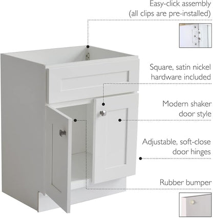 Design House Brookings Bathroom Vanity, 24", White | Adjustable Hinges, Freestanding, Contemporary/Modern, Wood, Bath, 586925