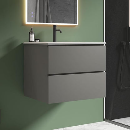 24" Bathroom Vanity with Sink, Modern Floating Vanity with Double Soft Closing Drawers, Large Storage for Small Space, Space Gray, Fully Assembled - Iris Collection