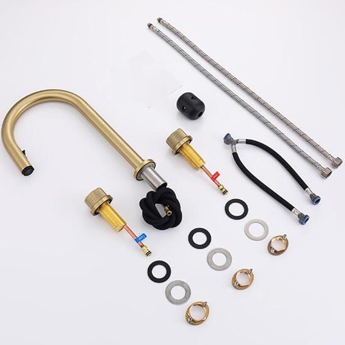 3 Hole Basin Mixer Faucet Pull Brass 3 Hole Bathroom Faucets Dual Mode 2 Handles-Brushed Gold