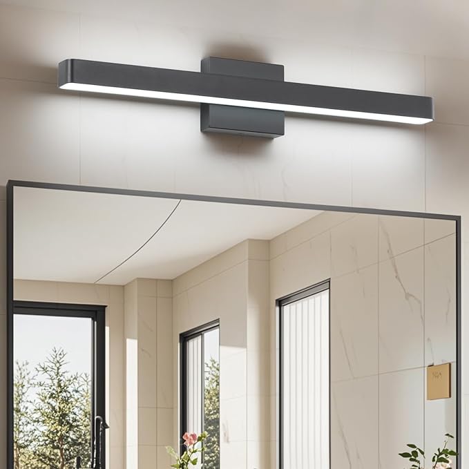 LED Modern Bathroom Vanity Light Fixtures (24-Inch, Cool White 6000K), Modern Acrylic Bathroom Wall Lighting Fixtures for Bathroom Over Mirror, Matte Black