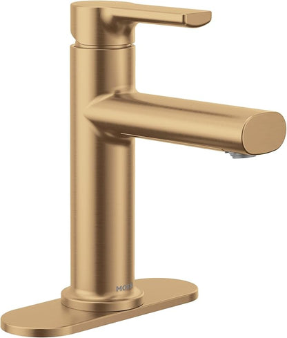 Moen Meena Bronzed Gold One-Handle Single Hole Modern Bathroom Sink Faucet with Optional Deckplate and Drain Assembly, 84794BZG