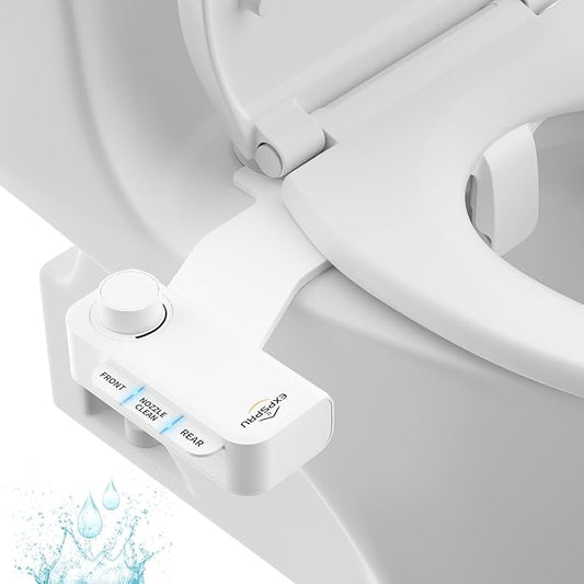 Bidet Attachment for Toilet, Non-Electric Ultra-Slim Bidet Toilet Seat Adjustable Water Pressure with Self-Cleaning Dual Nozzle (Frontal & Rear Wash), White