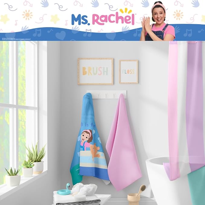 Ms. Rachel Kids Super Soft Bath/Pool/Beach Soft Cotton Terry Hooded Towel Wrap, 24 in x 50 in, (Officially Licensed Product) By Franco