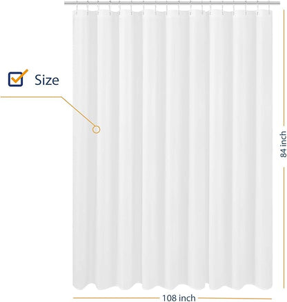 N&Y HOME Extra Wide Extra Long Fabric Shower Curtain Liner 108 x 84 inch, Hotel Quality, Washable, White Spa Bathroom Curtains with Grommets, 108x84